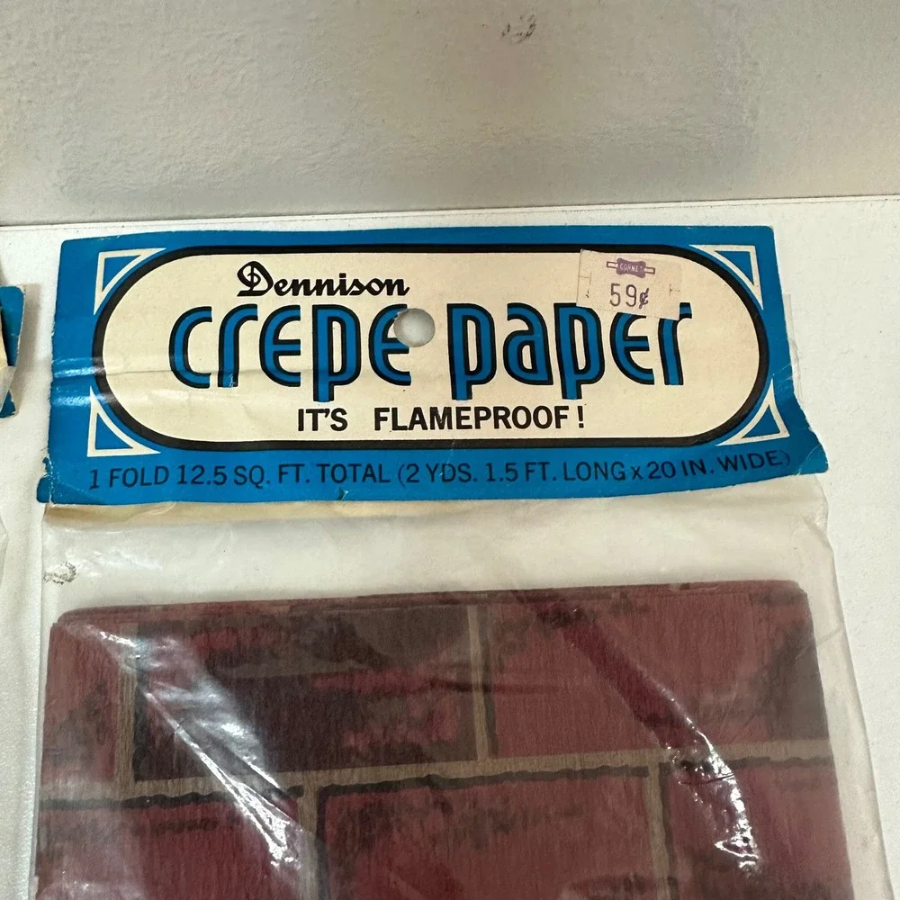 Vintage Dennison Crepe Paper Brick Wall Print Flameproof Lot of 3 20in x 7.5ft